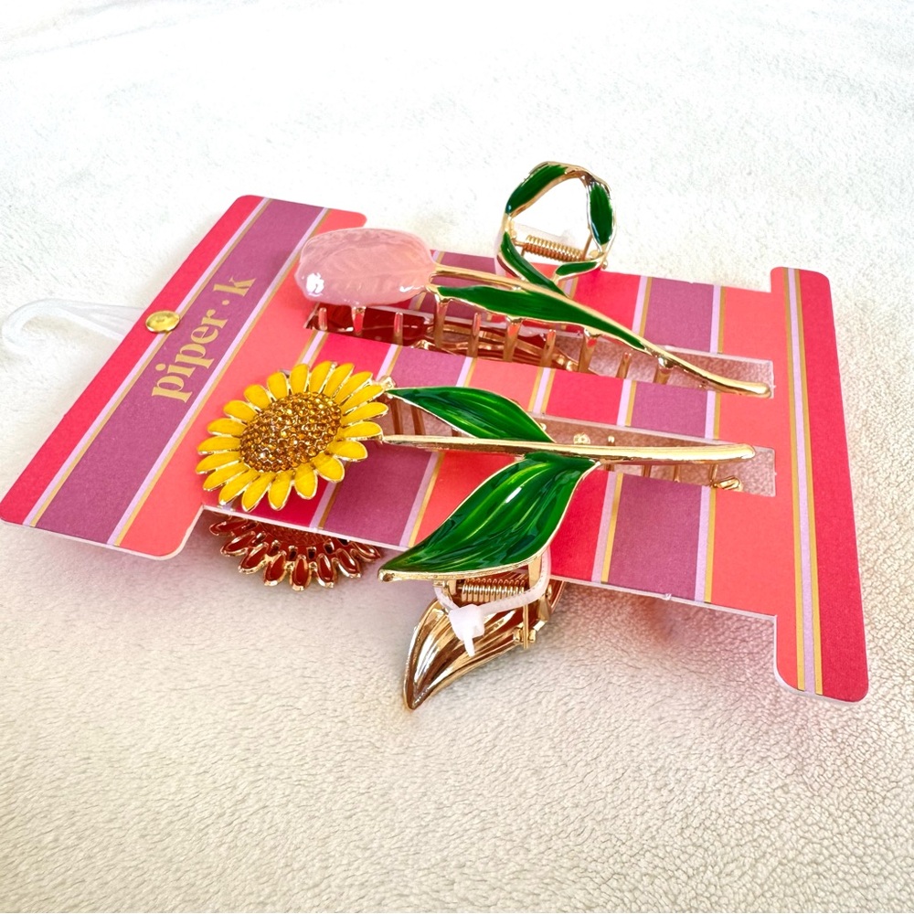 Piper K Sunflower & Tulip Flower Hair Claw Clip Set - Picture 3 of 4